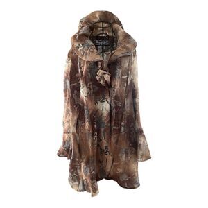Divine‎ Casuals Women's Brown Floral Long Sleeve Sheer Lagenlook Jacket Size 14
